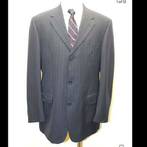 Tommy Hilfiger 100% Virgin Wool Dark Blue Pin Stripe Made in Canada 3 Button 40R